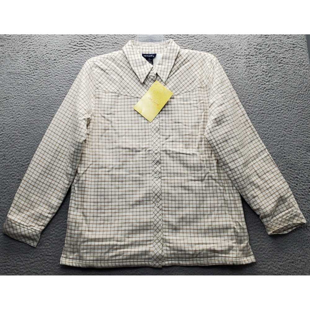 Denim & Co. Flannel Shirt Womens Large Multi Check Fleece Lined Collar Button Up